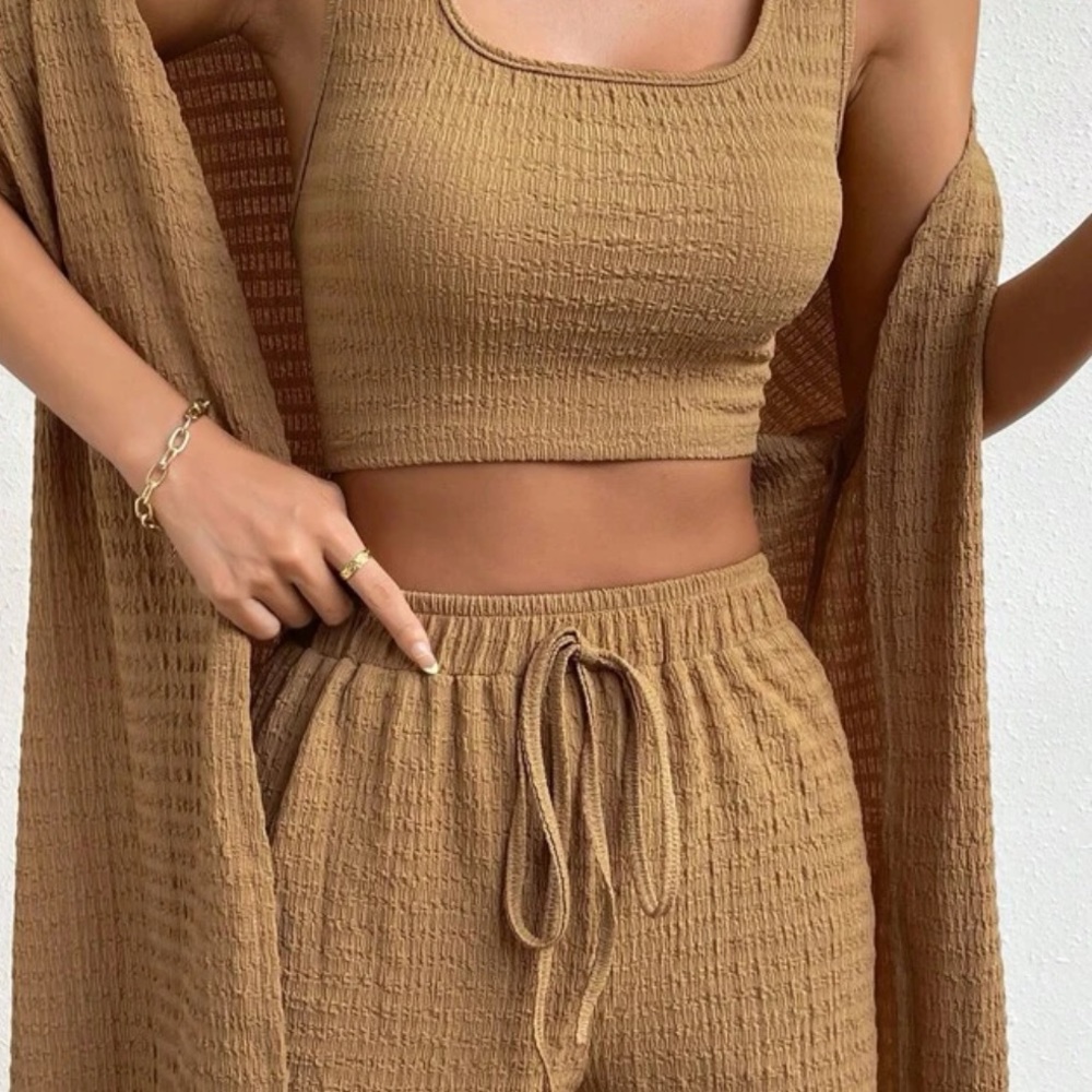 Tank Top & Shorts with Open Front Coat Set